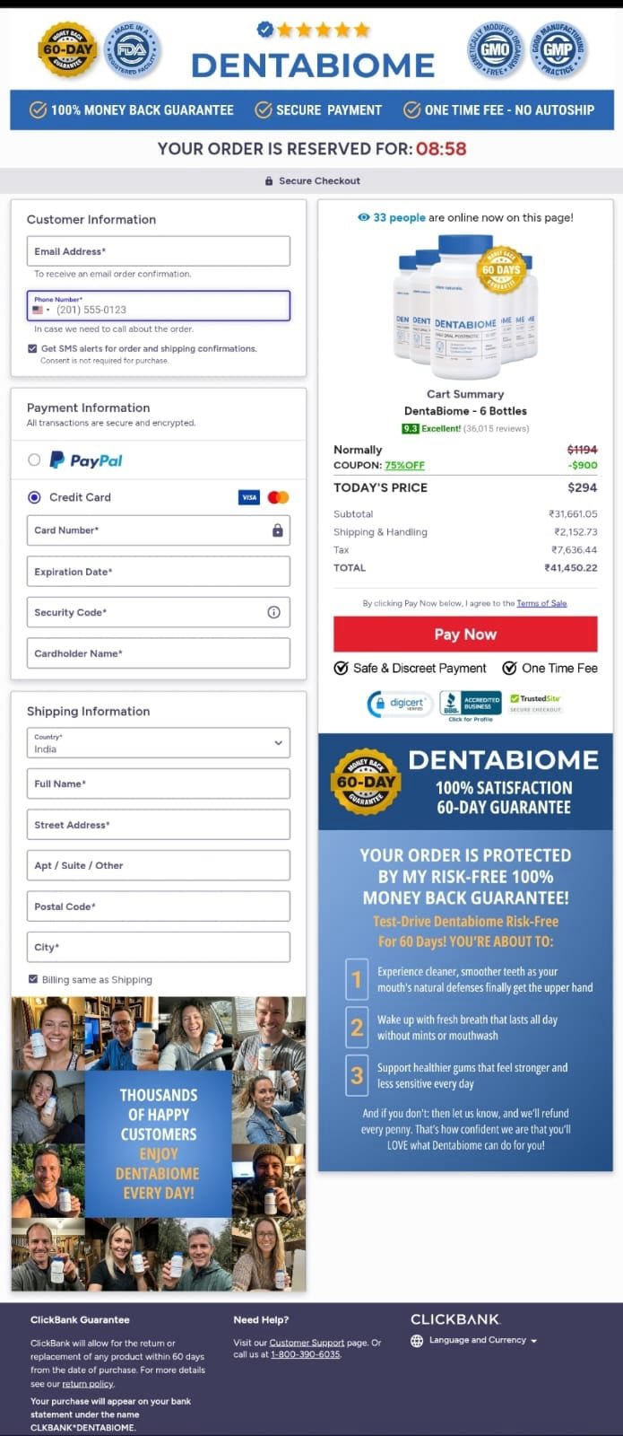 Dentabiome Checkout page